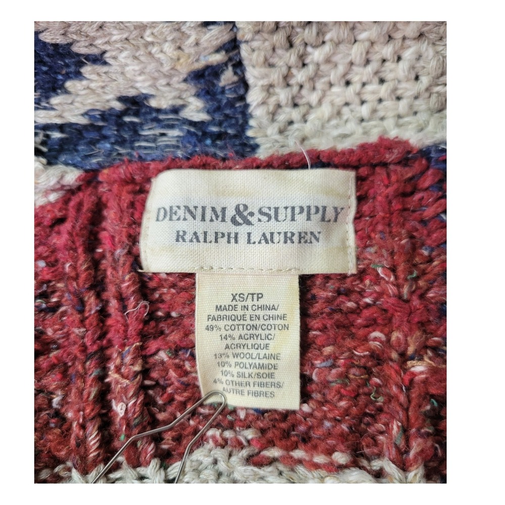 Denim & Supply Ralph Lauren American Flag Cable Knit Shawl Cardigan XS Red White - Picture 6 of 11